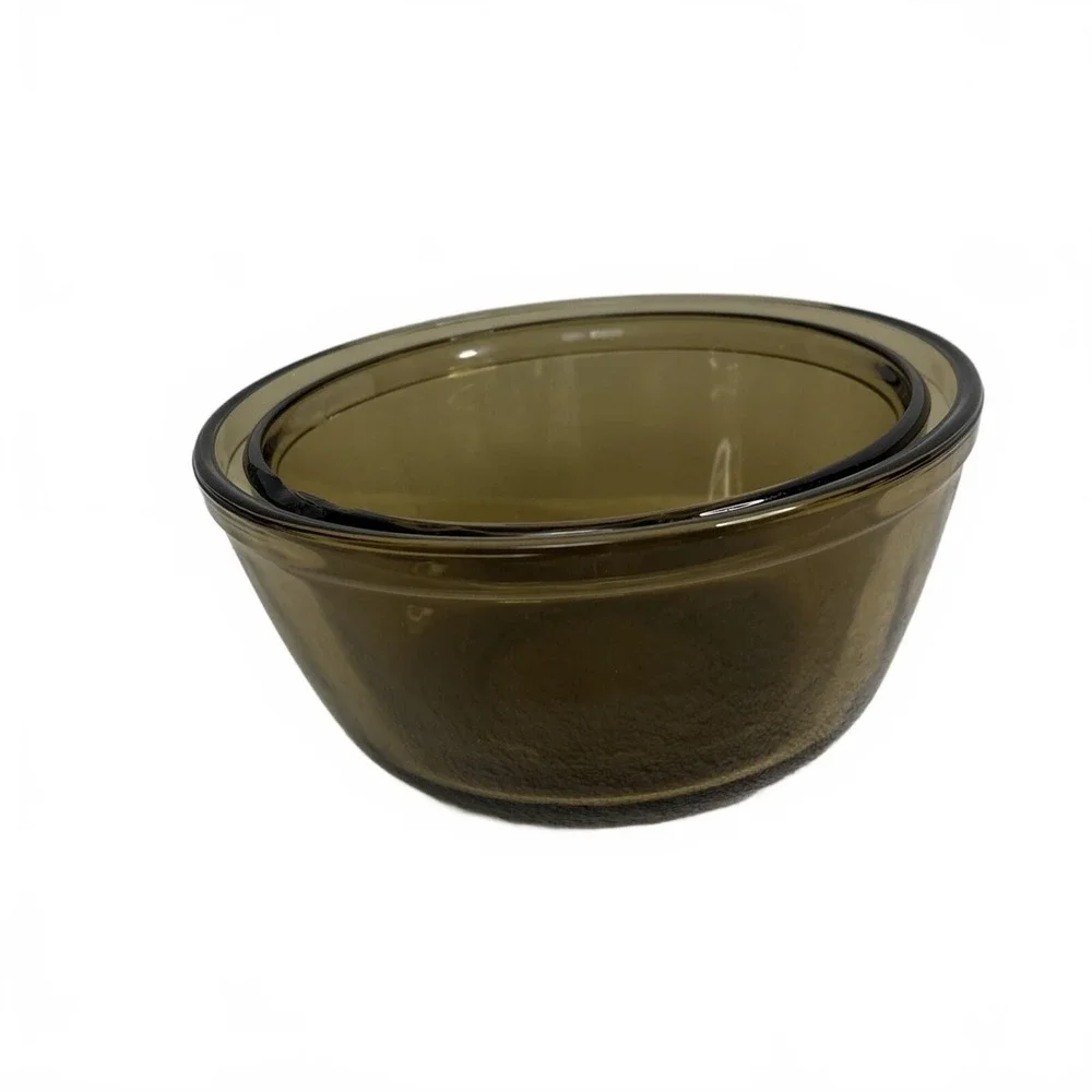 Vintage ANCHOR Overware HOCKING Amber/Brown Glass Mixing Bowls 2.5‎ & 1.5 QT USA